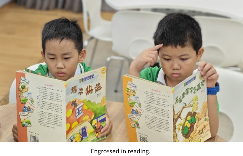 Engrossed in reading.